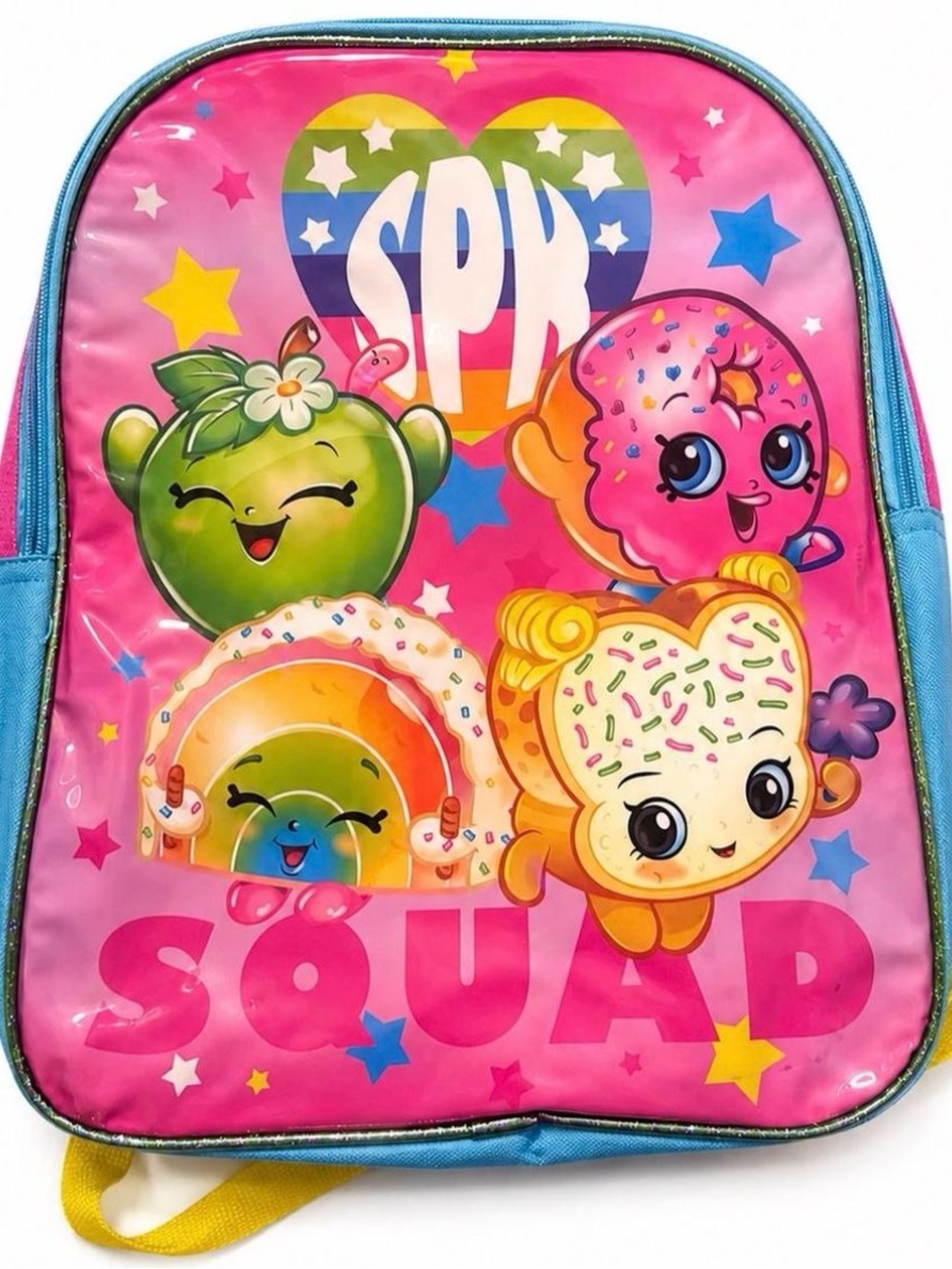 Shopkins Pink SQUAD Cartoon Character Backpack with Blue Trim
